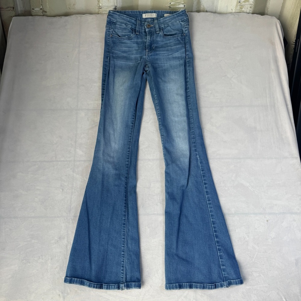 GUESS Charlotte Flare Leg Jeans Womens 25 Blue Denim Cotton Stretch Medium Wash